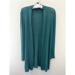 EILEEN FISHER | Teal Linen Blend Open Front Long Cardigan Sweater | Small